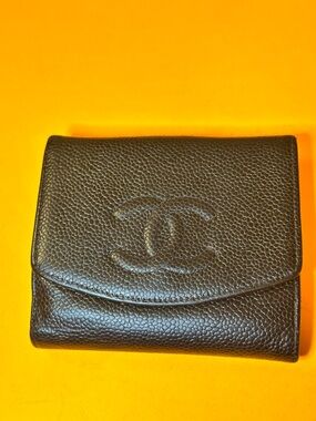 CHANEL Black Caviar Leather Compact Wallet